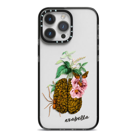 Personalised Vintage Brain Drawing iPhone 14 Pro Max Black Impact Case on Silver phone