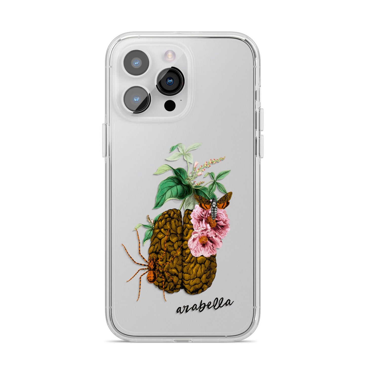 Personalised Vintage Brain Drawing iPhone 14 Pro Max Clear Tough Case Silver