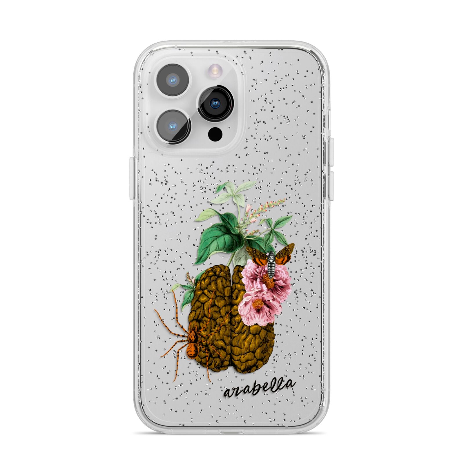 Personalised Vintage Brain Drawing iPhone 14 Pro Max Glitter Tough Case Silver