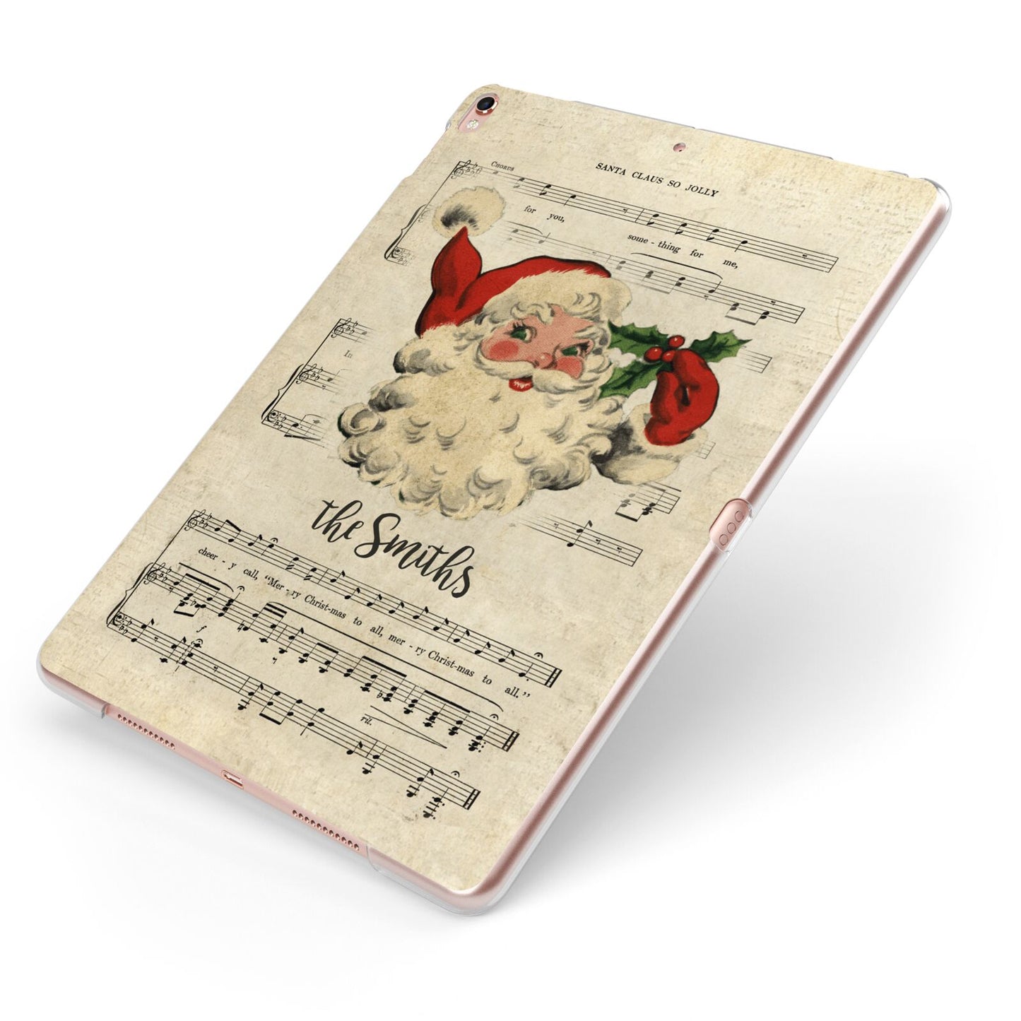 Personalised Vintage Christmas Apple iPad Case on Rose Gold iPad Side View