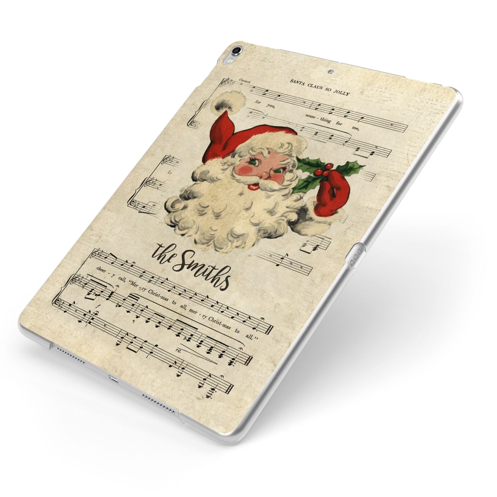 Personalised Vintage Christmas Apple iPad Case on Silver iPad Side View