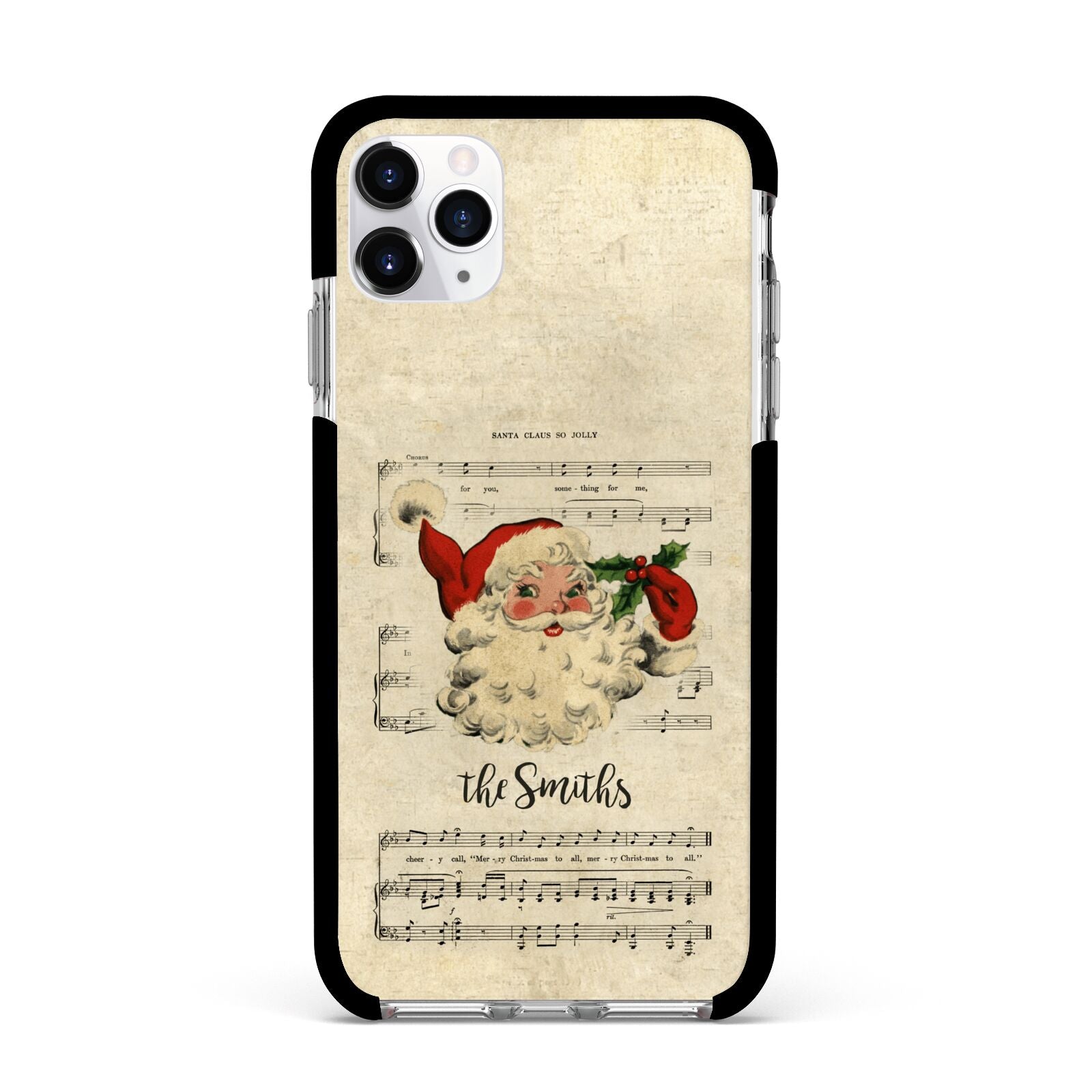 Personalised Vintage Christmas Apple iPhone 11 Pro Max in Silver with Black Impact Case