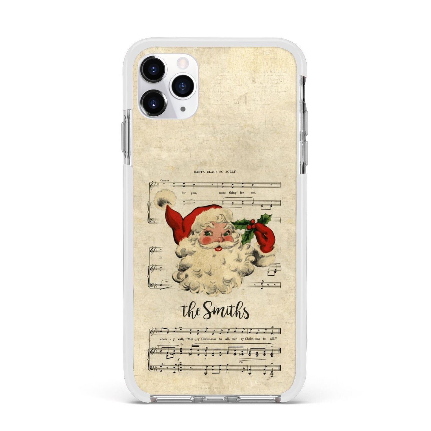Personalised Vintage Christmas Apple iPhone 11 Pro Max in Silver with White Impact Case