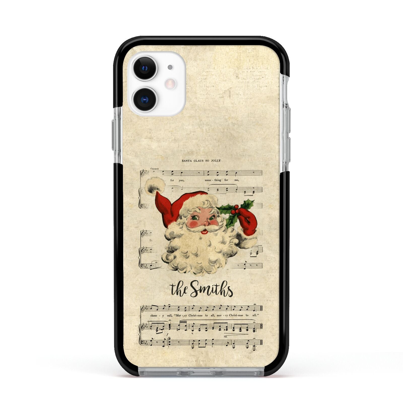 Personalised Vintage Christmas Apple iPhone 11 in White with Black Impact Case