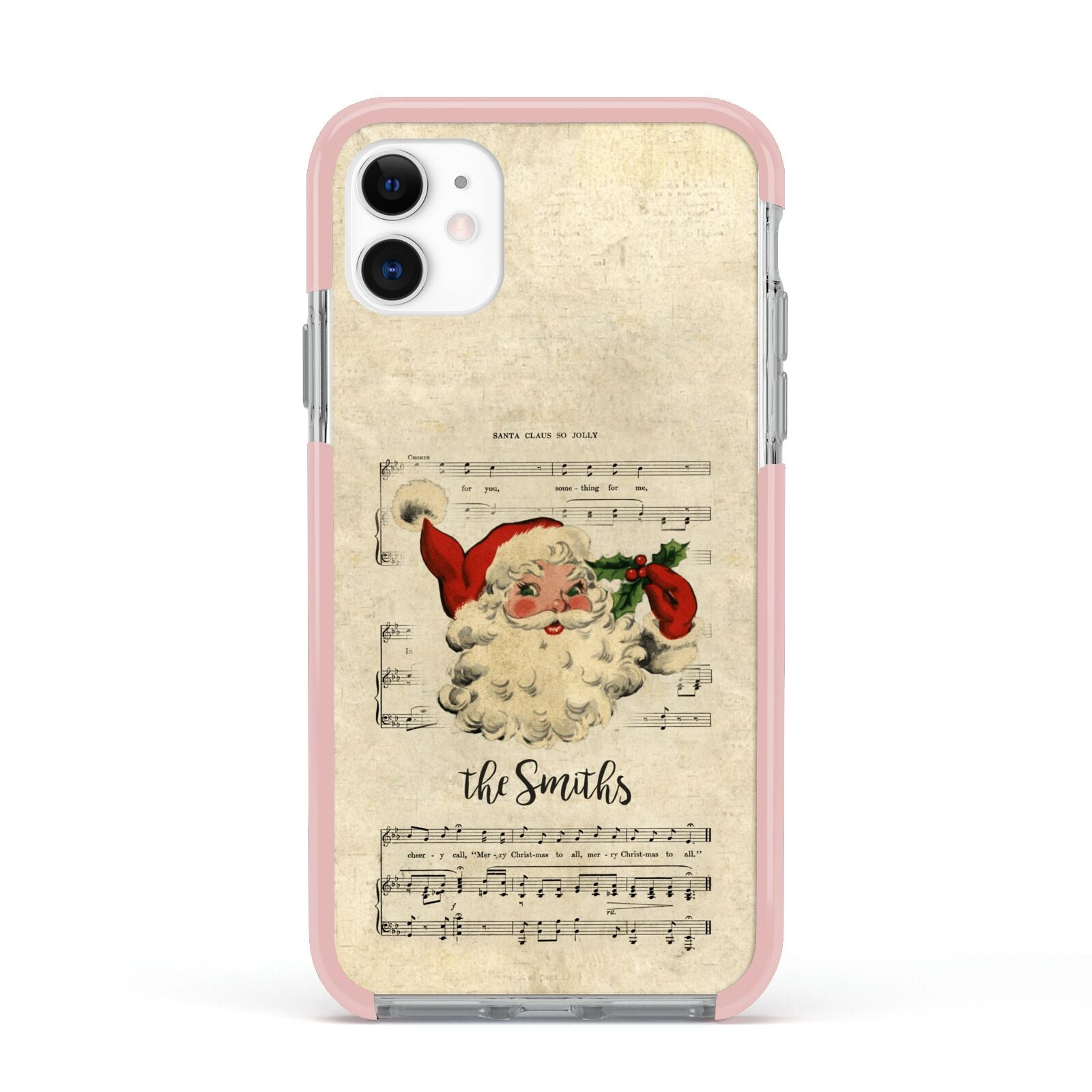 Personalised Vintage Christmas Apple iPhone 11 in White with Pink Impact Case