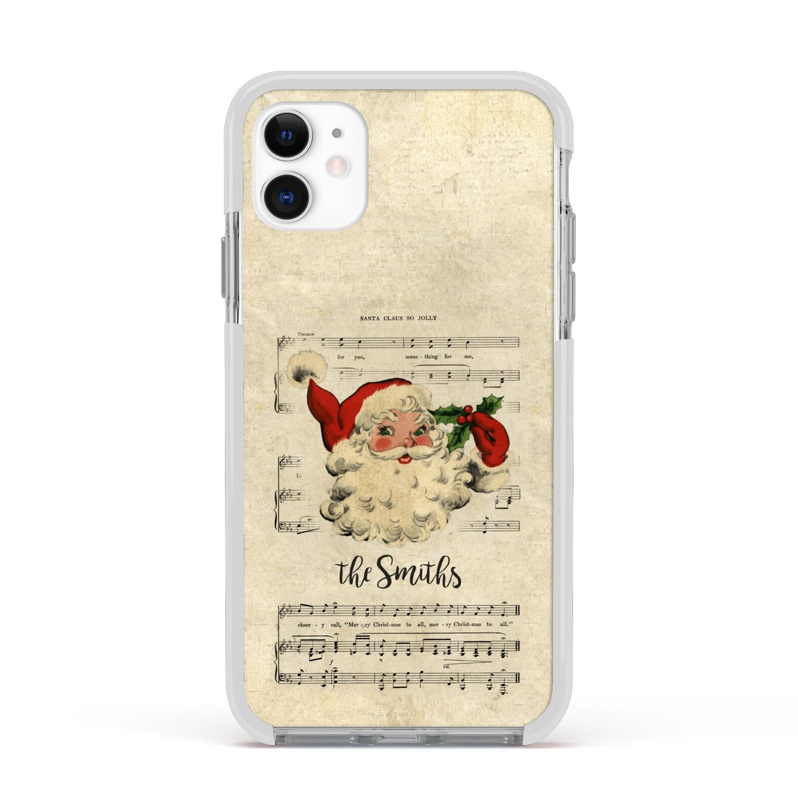 Personalised Vintage Christmas Apple iPhone 11 in White with White Impact Case