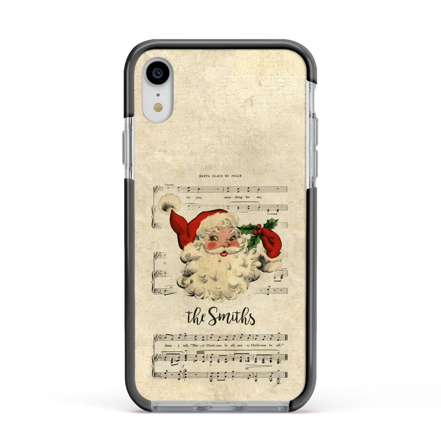 Personalised Vintage Christmas Apple iPhone XR Impact Case Black Edge on Silver Phone