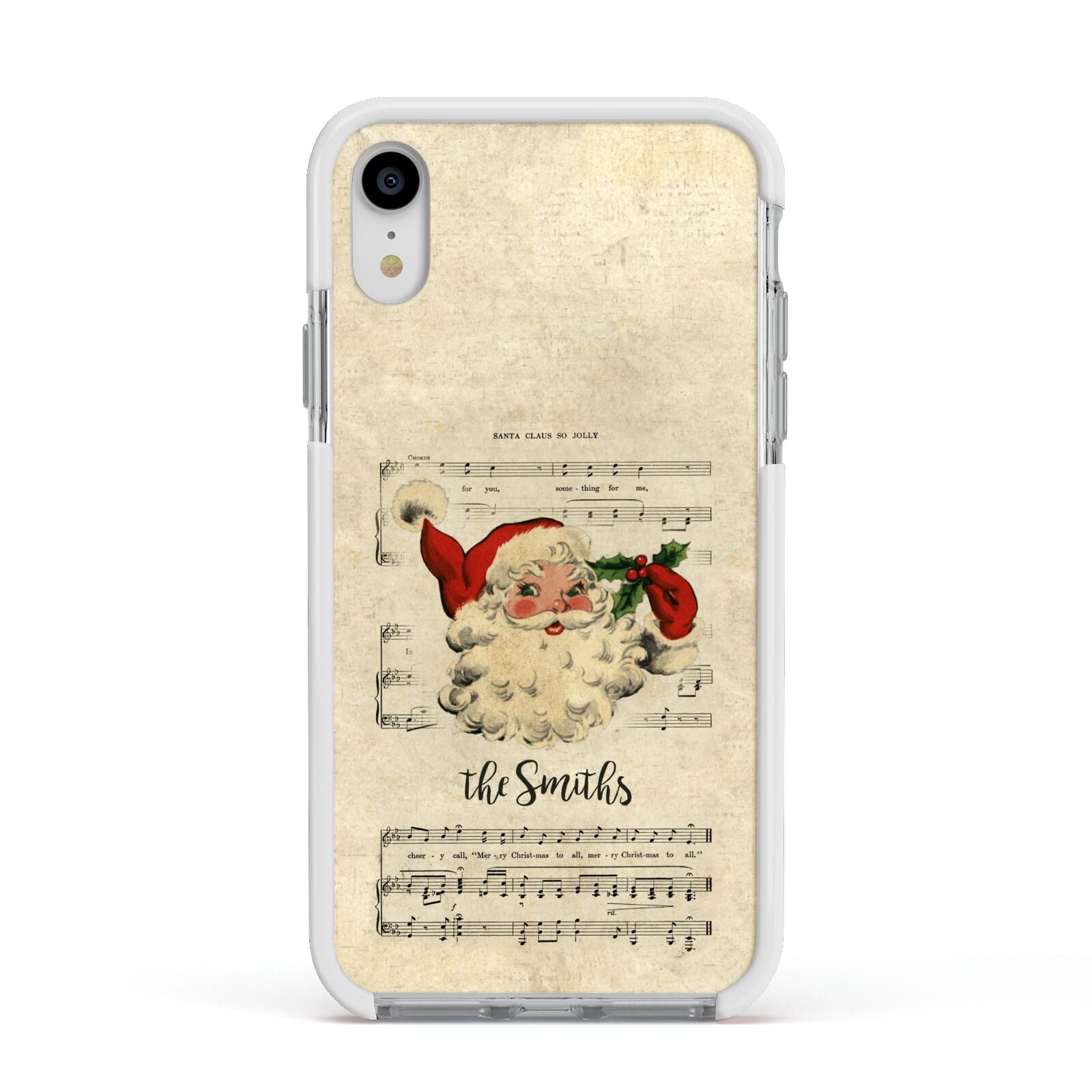 Personalised Vintage Christmas Apple iPhone XR Impact Case White Edge on Silver Phone