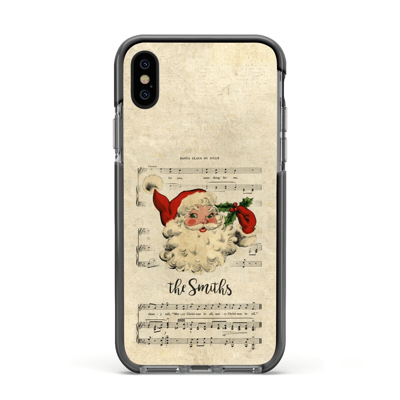 Personalised Vintage Christmas Apple iPhone Xs Impact Case Black Edge on Black Phone