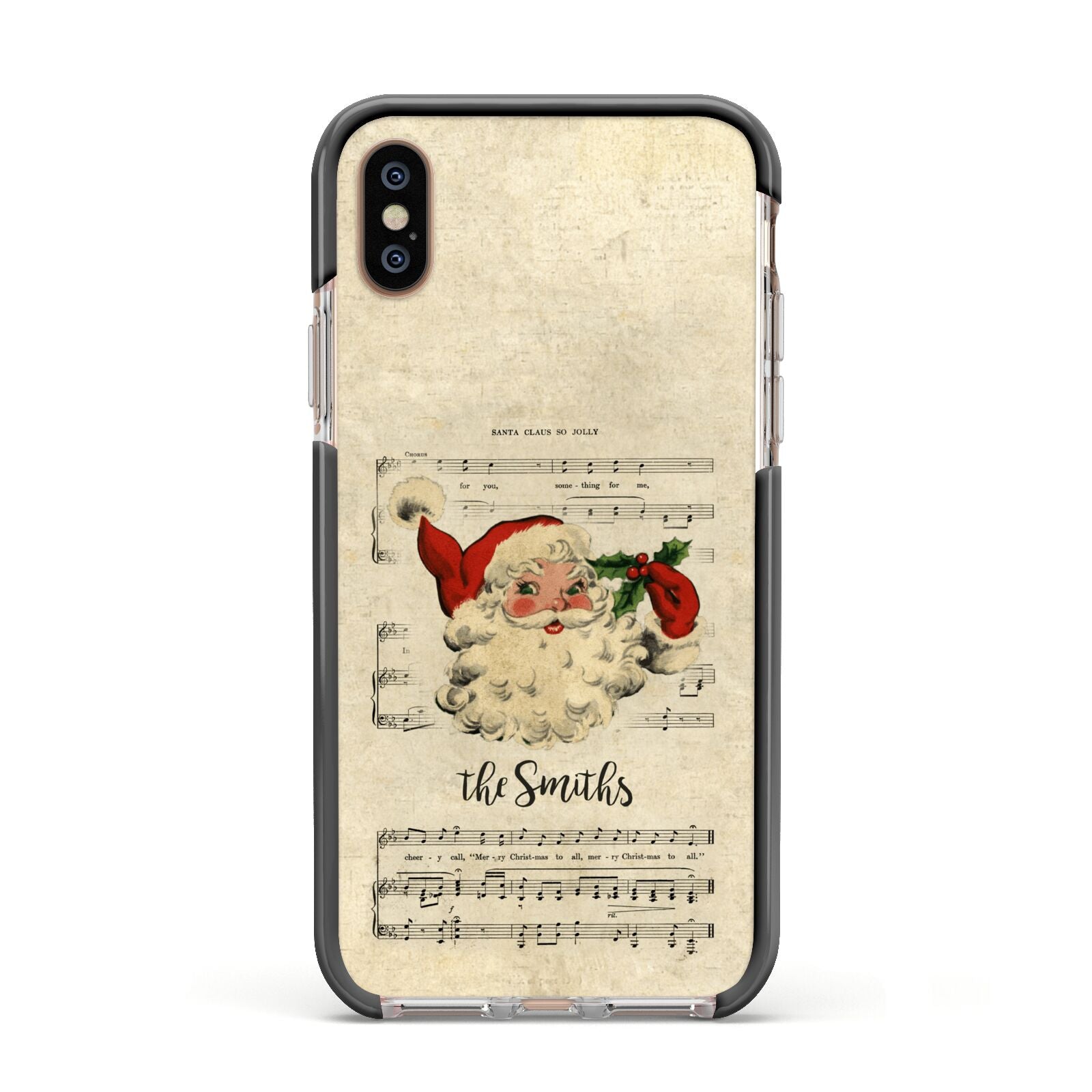 Personalised Vintage Christmas Apple iPhone Xs Impact Case Black Edge on Gold Phone