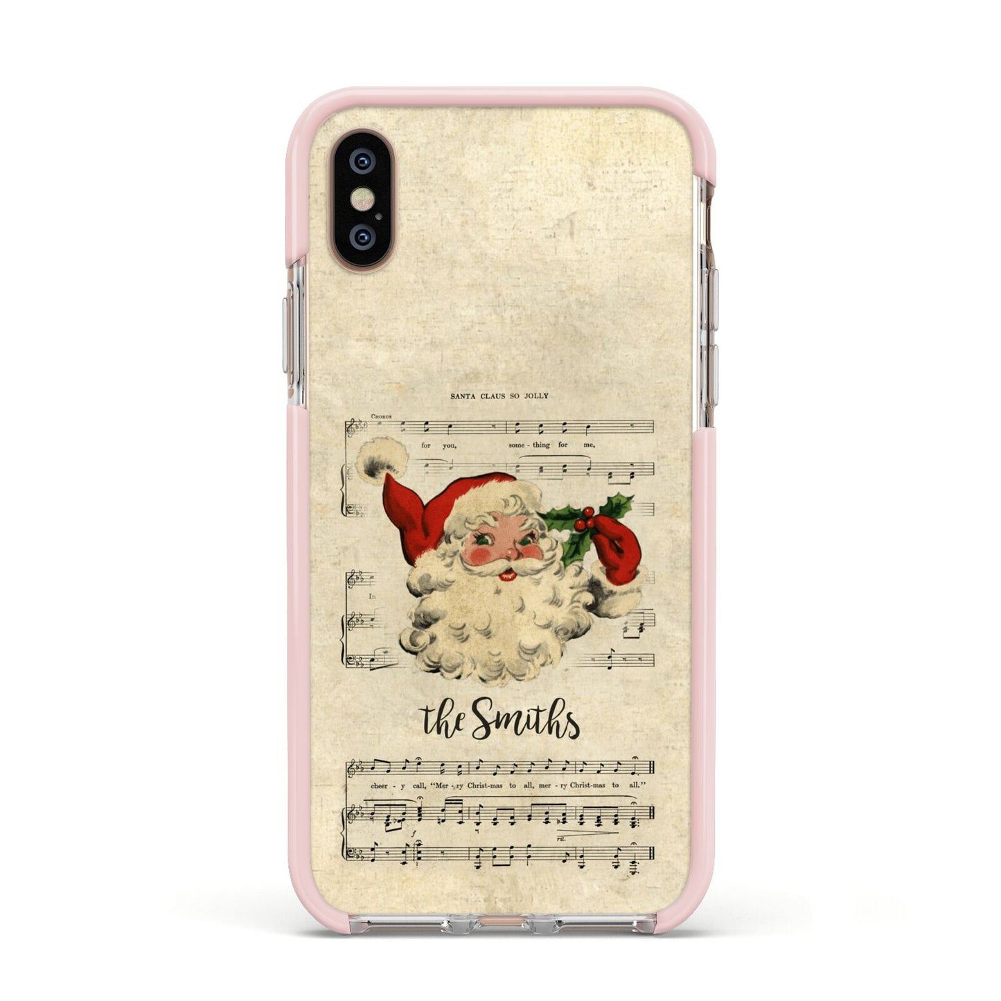 Personalised Vintage Christmas Apple iPhone Xs Impact Case Pink Edge on Gold Phone