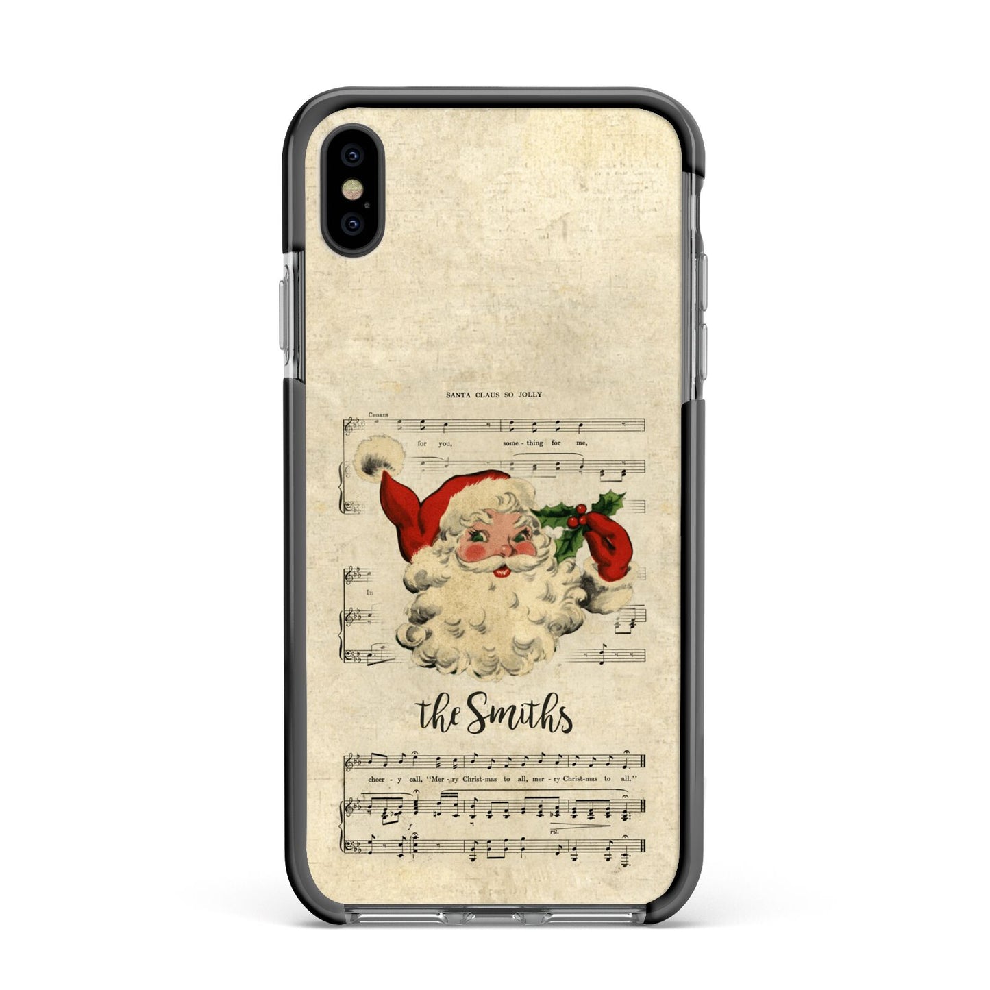 Personalised Vintage Christmas Apple iPhone Xs Max Impact Case Black Edge on Black Phone