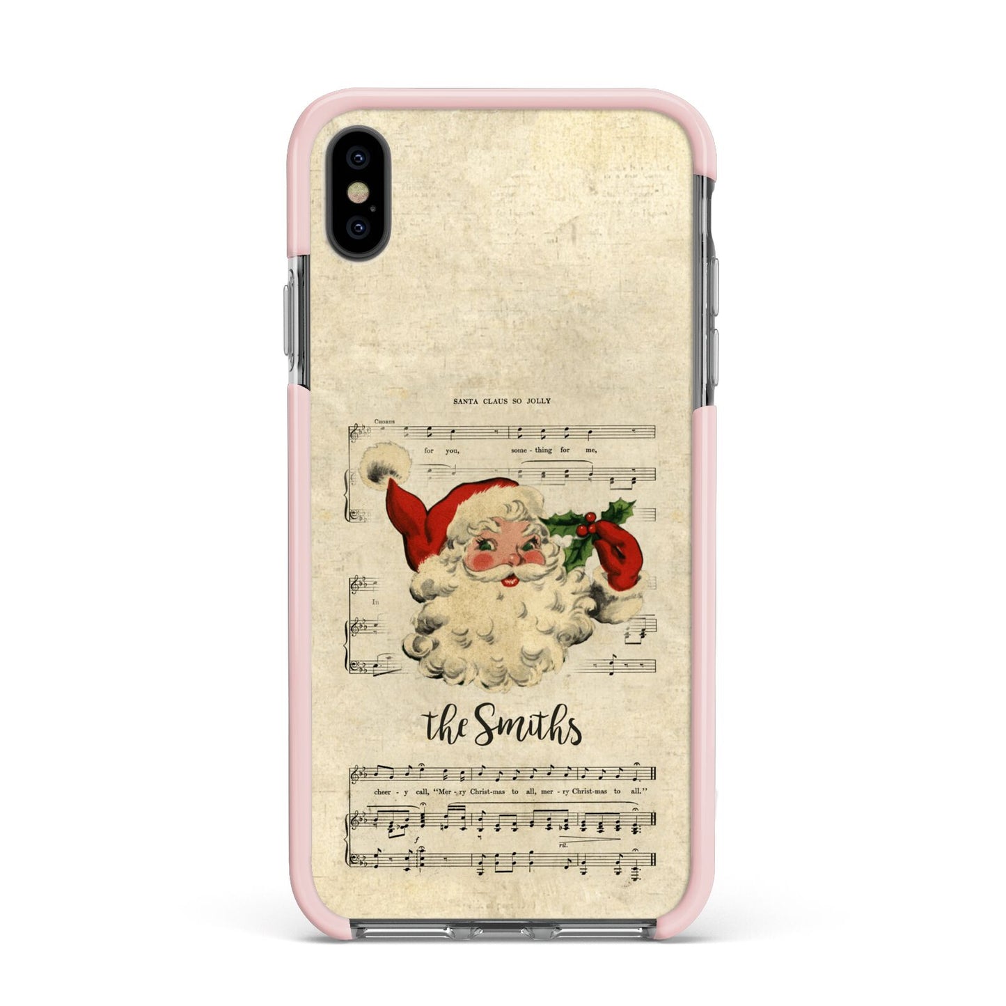 Personalised Vintage Christmas Apple iPhone Xs Max Impact Case Pink Edge on Black Phone
