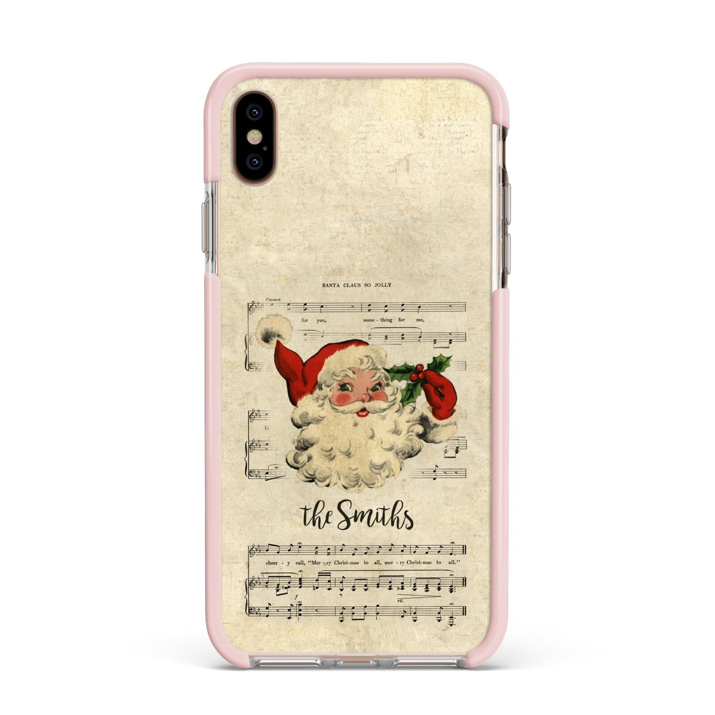 Personalised Vintage Christmas Apple iPhone Xs Max Impact Case Pink Edge on Gold Phone
