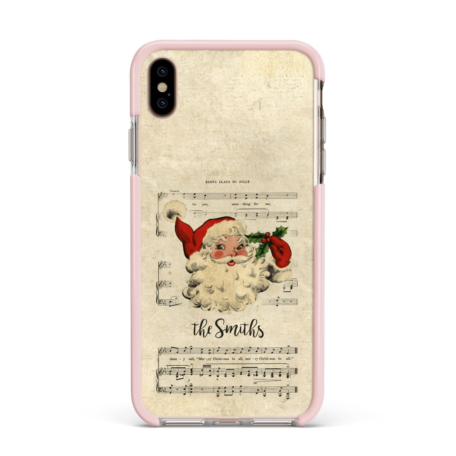 Personalised Vintage Christmas Apple iPhone Xs Max Impact Case Pink Edge on Gold Phone