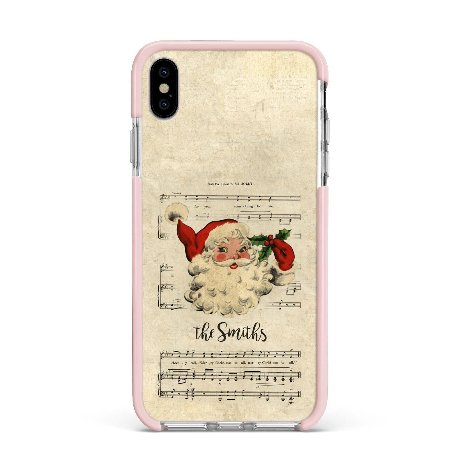 Personalised Vintage Christmas Apple iPhone Xs Max Impact Case Pink Edge on Silver Phone