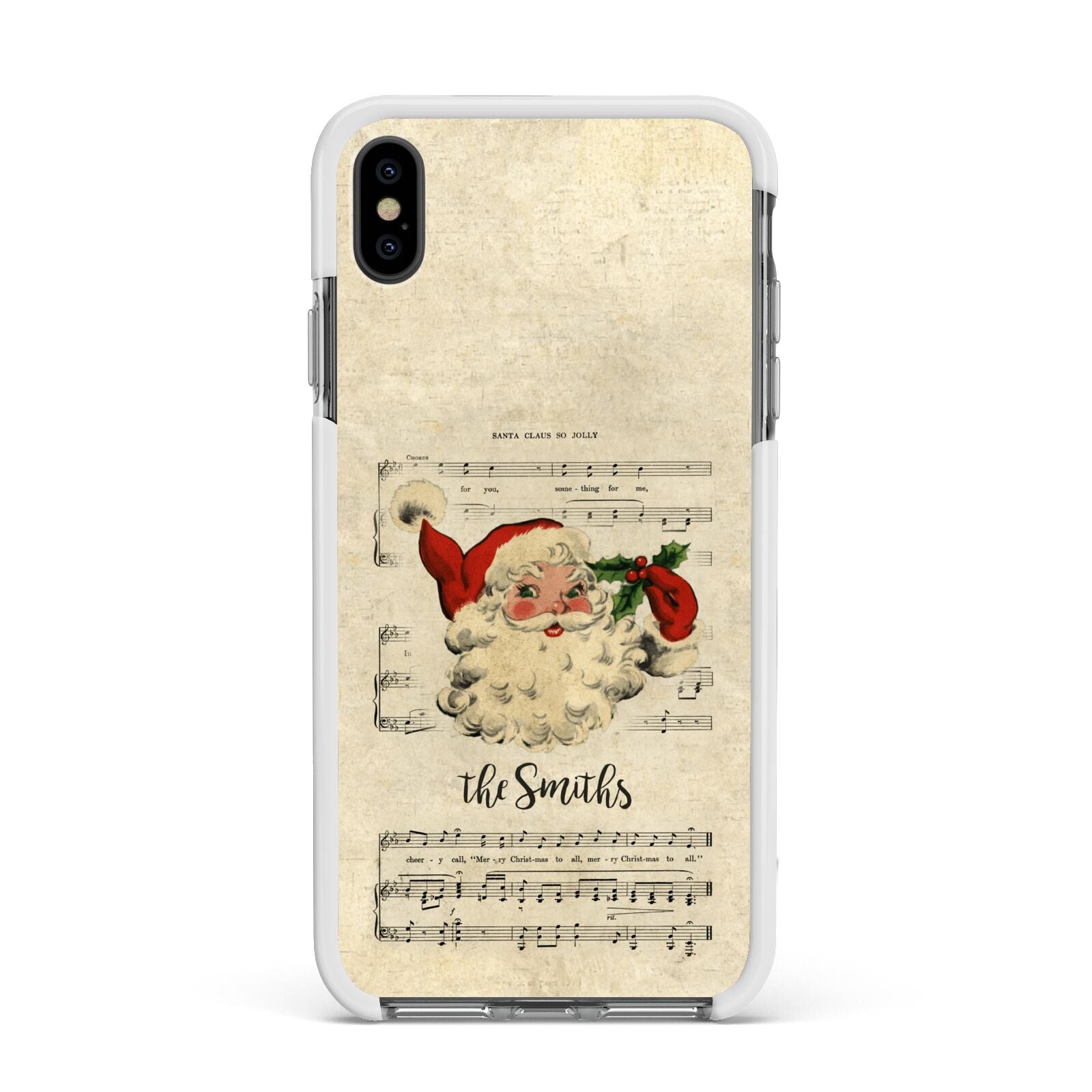 Personalised Vintage Christmas Apple iPhone Xs Max Impact Case White Edge on Black Phone