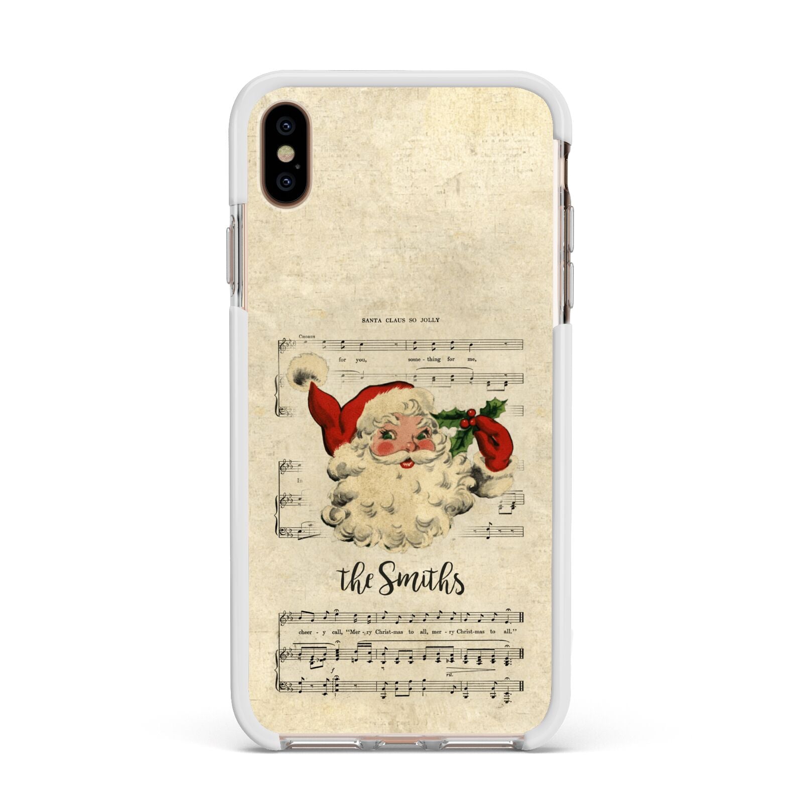 Personalised Vintage Christmas Apple iPhone Xs Max Impact Case White Edge on Gold Phone