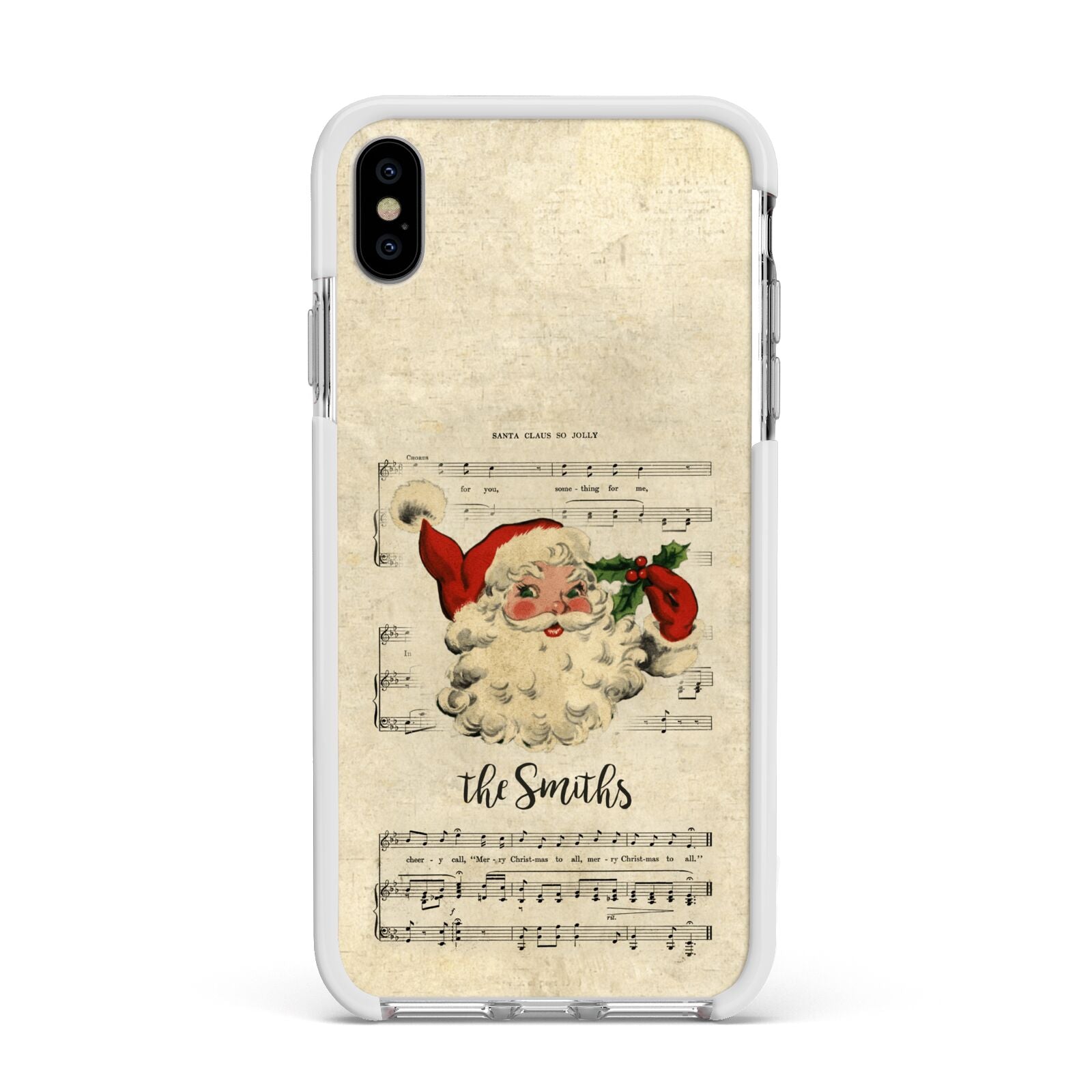 Personalised Vintage Christmas Apple iPhone Xs Max Impact Case White Edge on Silver Phone