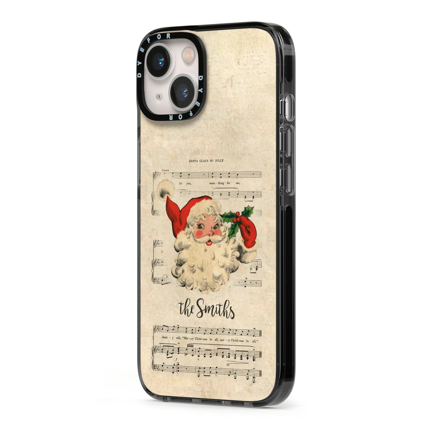 Personalised Vintage Christmas iPhone 13 Black Impact Case Side Angle on Silver phone