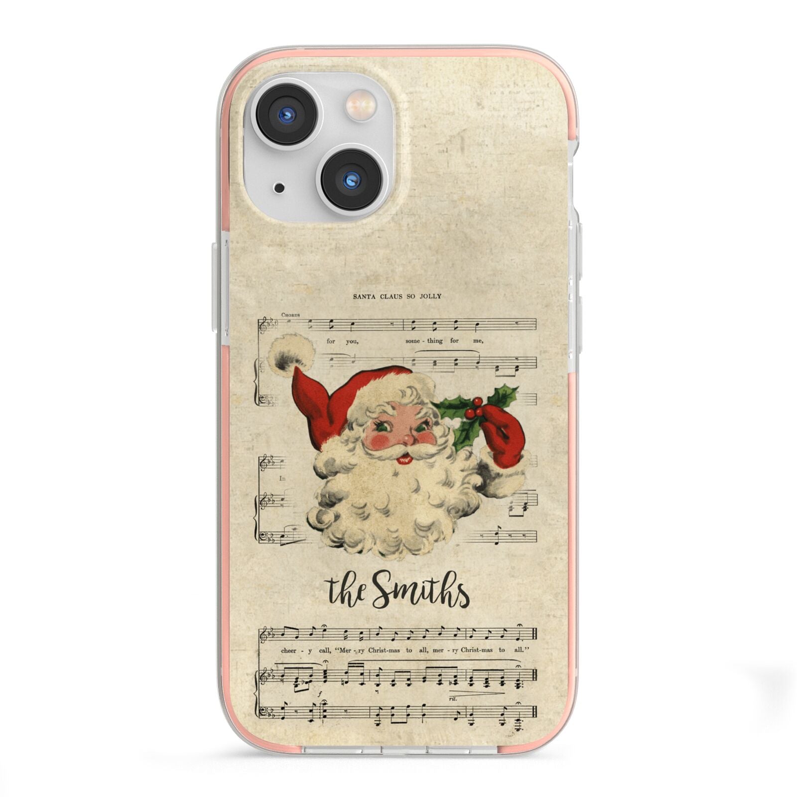 Personalised Vintage Christmas iPhone 13 Mini TPU Impact Case with Pink Edges