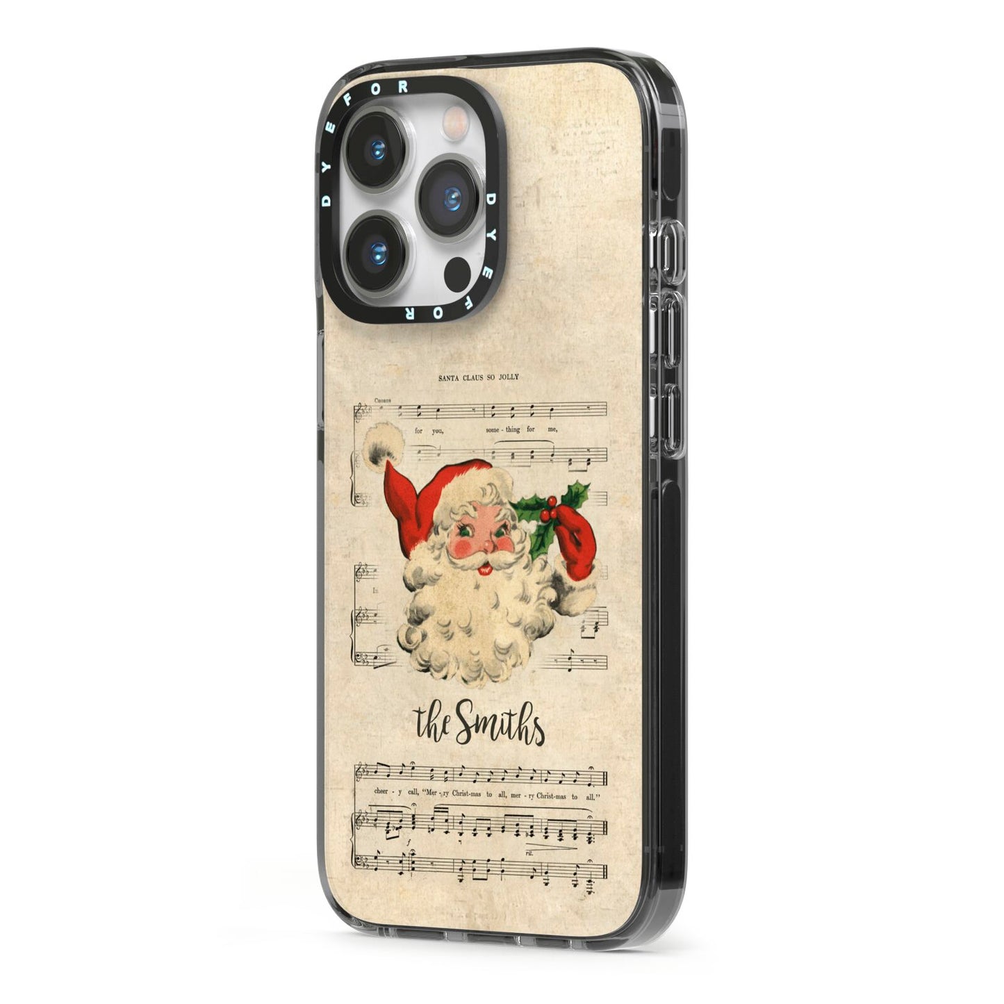 Personalised Vintage Christmas iPhone 13 Pro Black Impact Case Side Angle on Silver phone