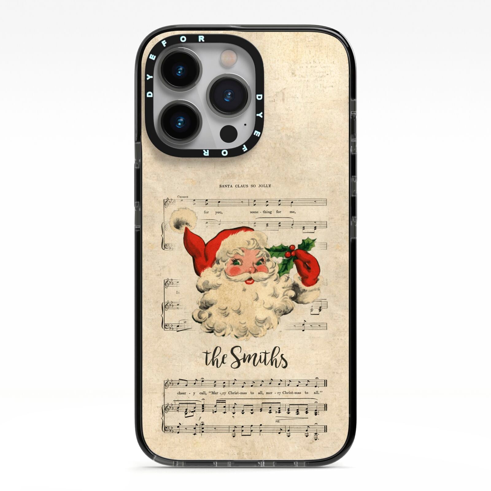 Personalised Vintage Christmas iPhone 13 Pro Black Impact Case on Silver phone