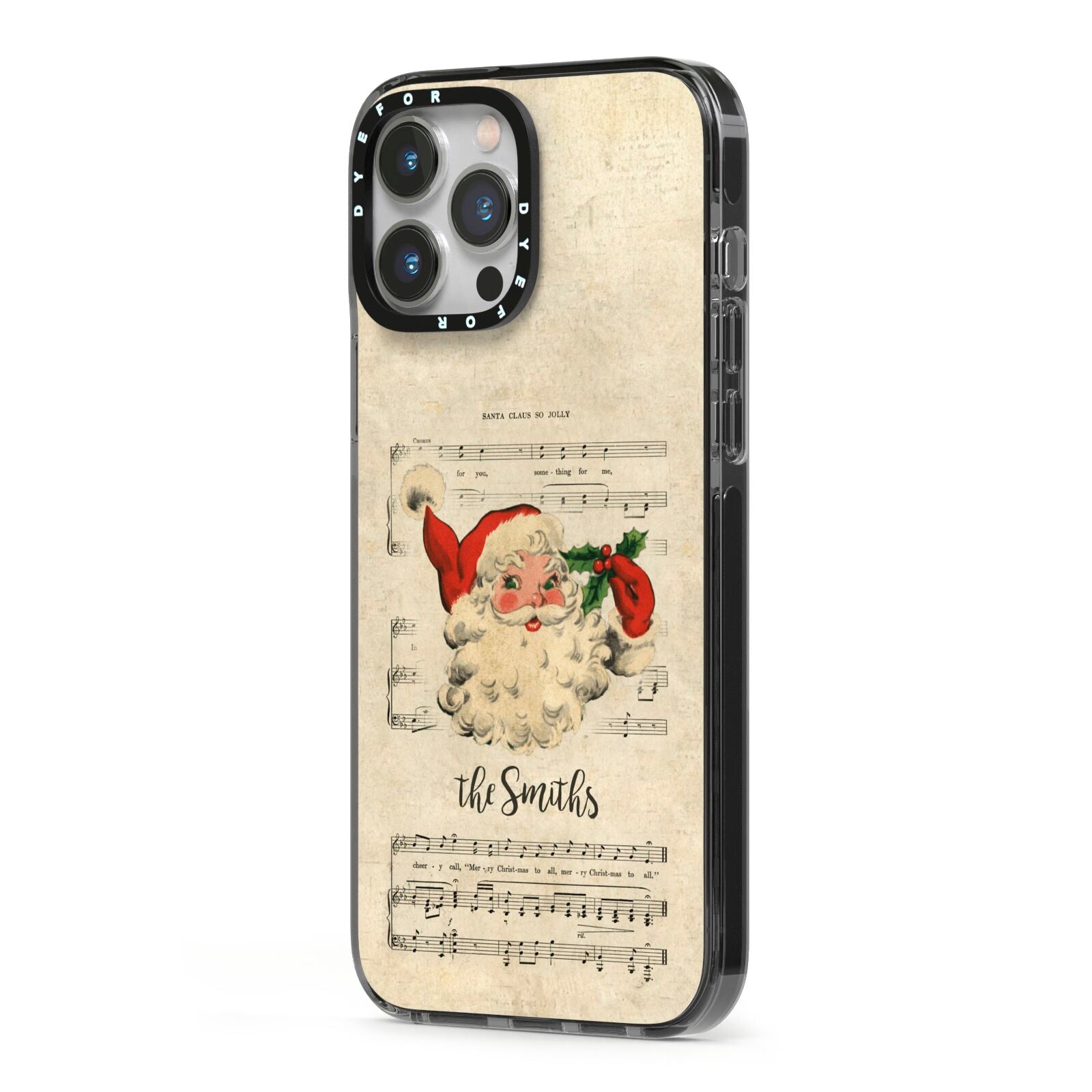 Personalised Vintage Christmas iPhone 13 Pro Max Black Impact Case Side Angle on Silver phone