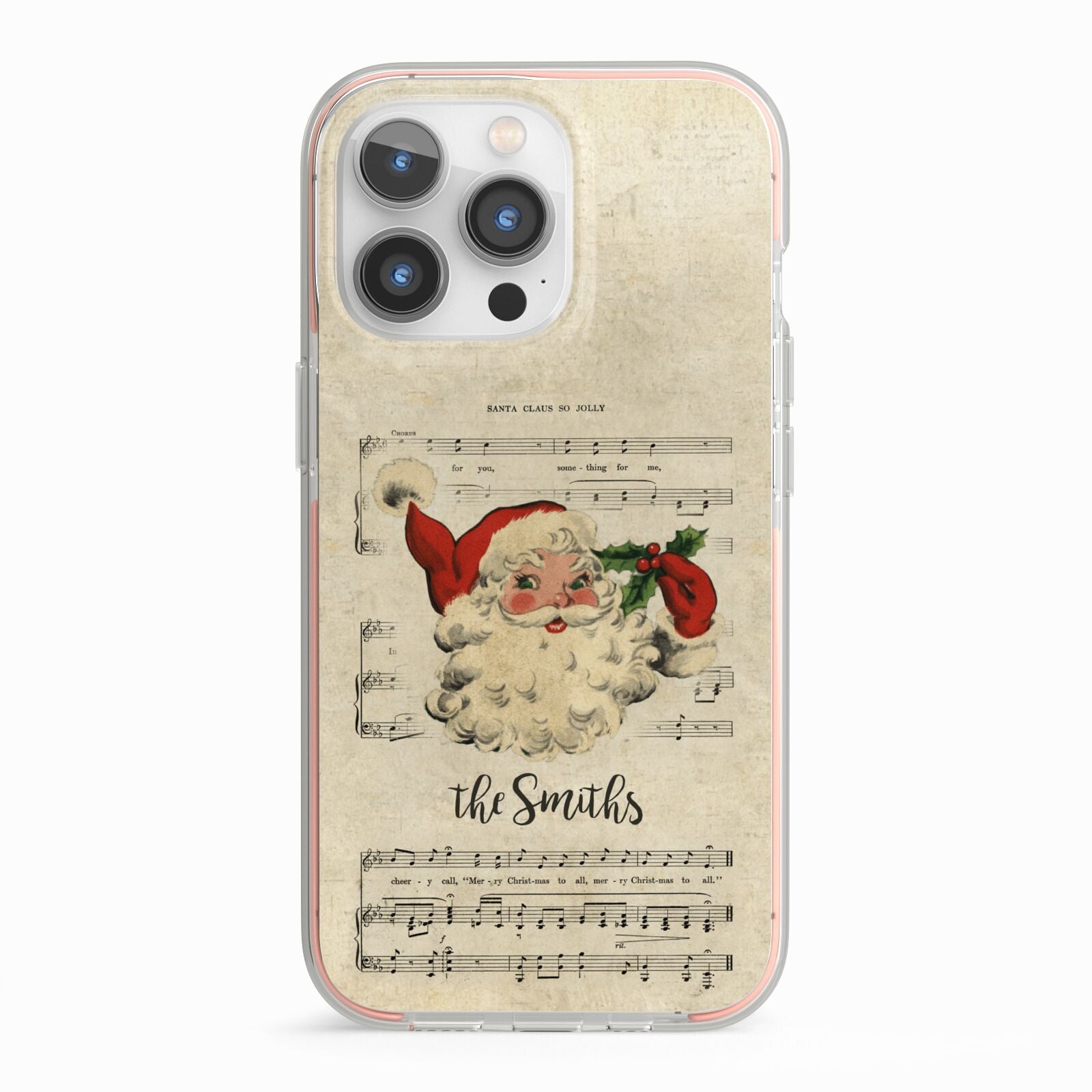 Personalised Vintage Christmas iPhone 13 Pro TPU Impact Case with Pink Edges