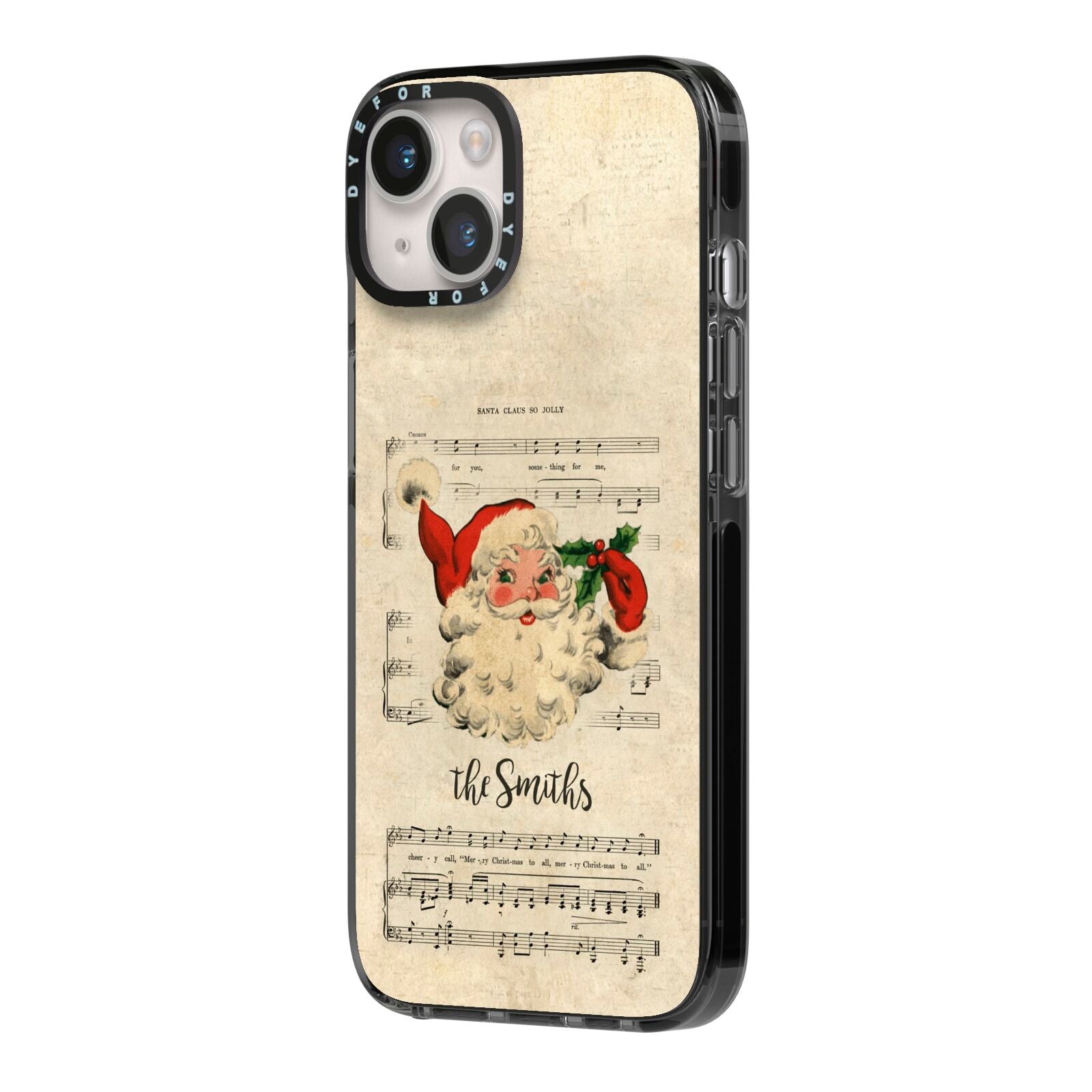 Personalised Vintage Christmas iPhone 14 Black Impact Case Side Angle on Silver phone