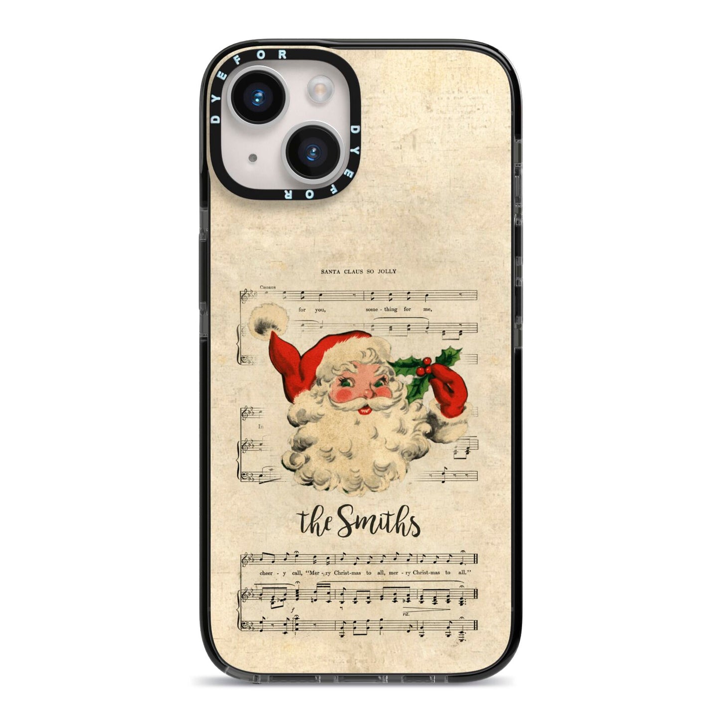 Personalised Vintage Christmas iPhone 14 Black Impact Case on Silver phone