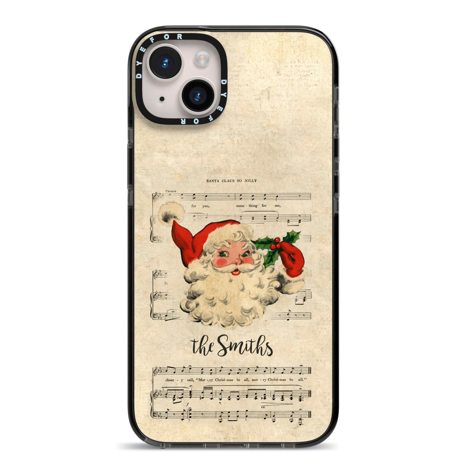 Personalised Vintage Christmas iPhone 14 Plus Black Impact Case on Silver phone
