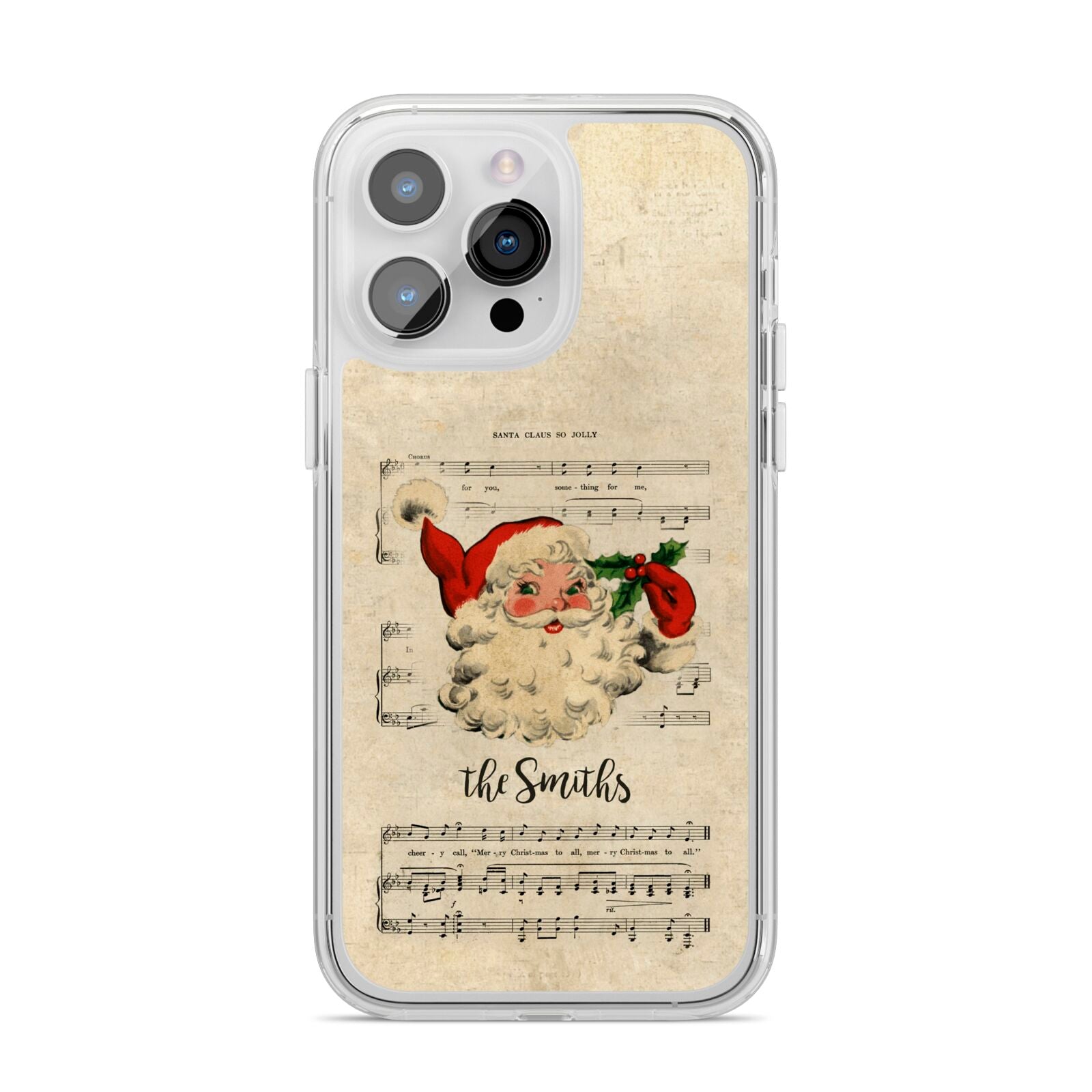 Personalised Vintage Christmas iPhone 14 Pro Max Clear Tough Case Silver