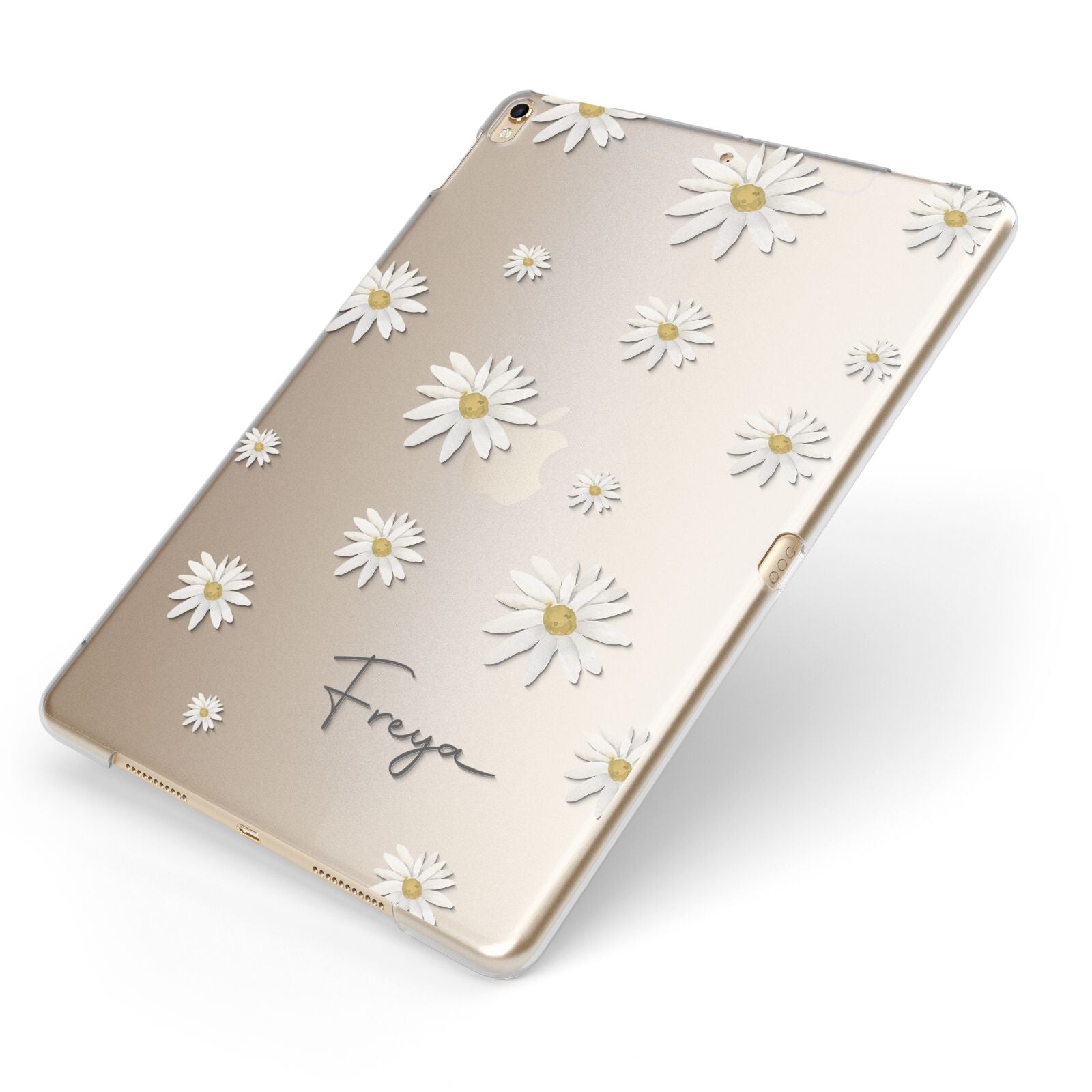 Personalised Vintage Daisy Apple iPad Case on Gold iPad Side View