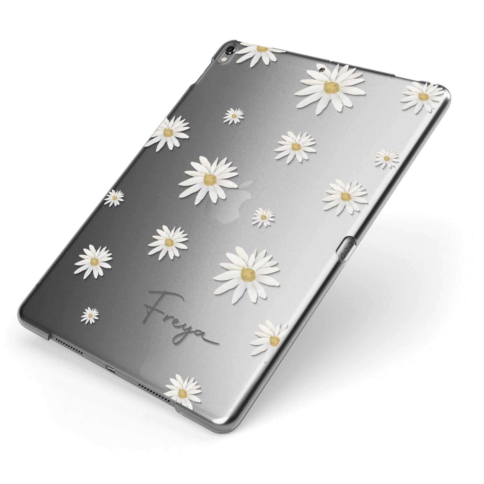 Personalised Vintage Daisy Apple iPad Case on Grey iPad Side View