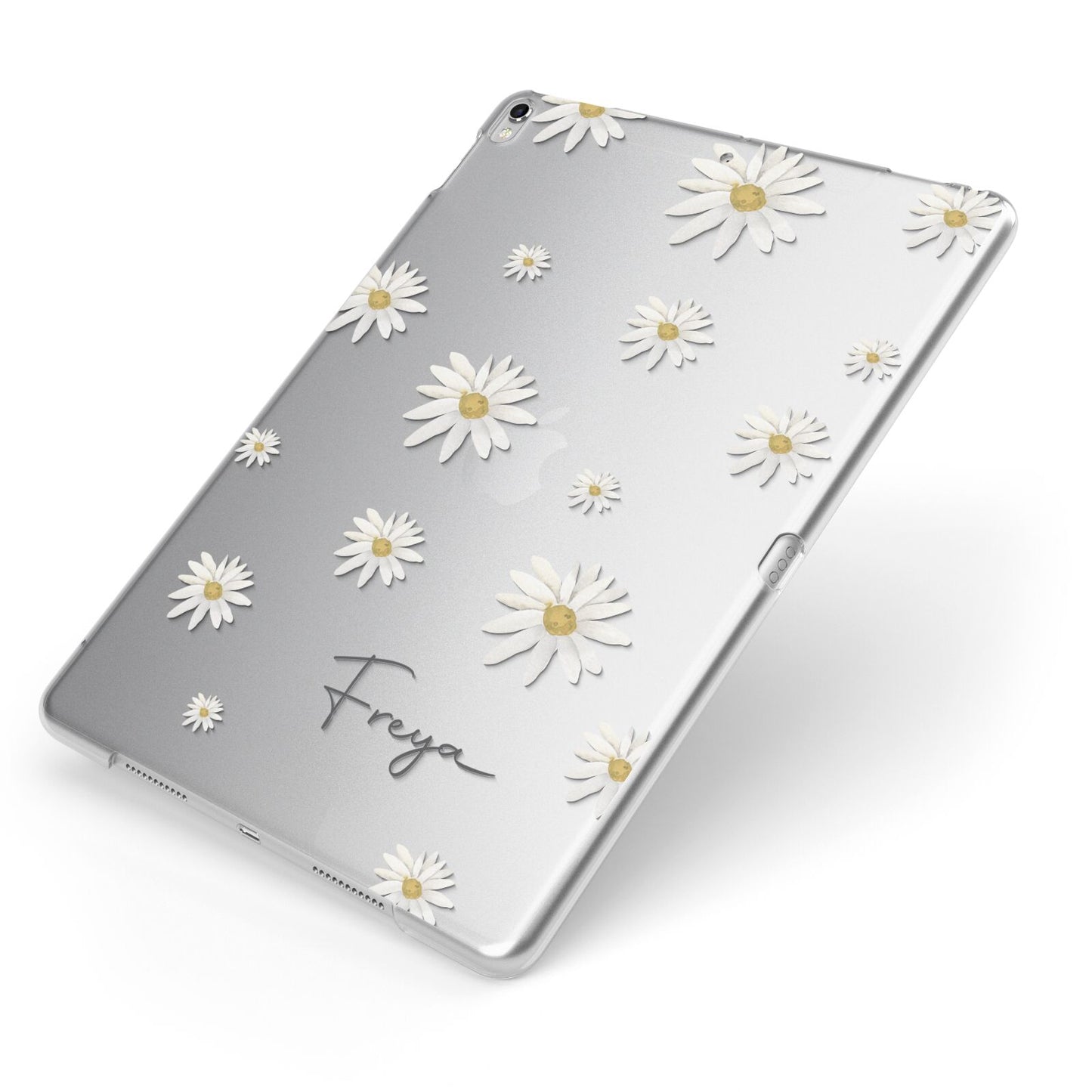 Personalised Vintage Daisy Apple iPad Case on Silver iPad Side View