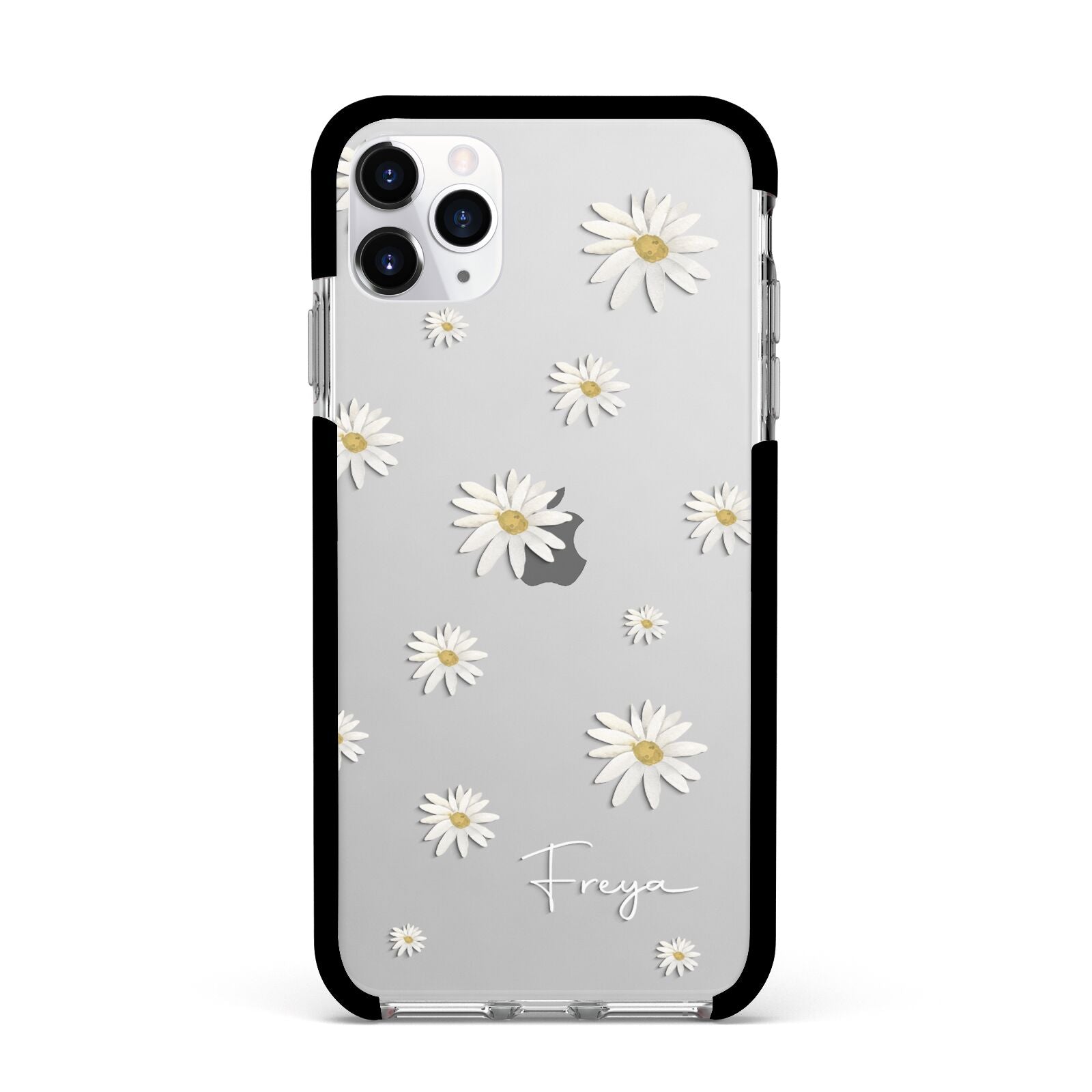 Personalised Vintage Daisy Apple iPhone 11 Pro Max in Silver with Black Impact Case