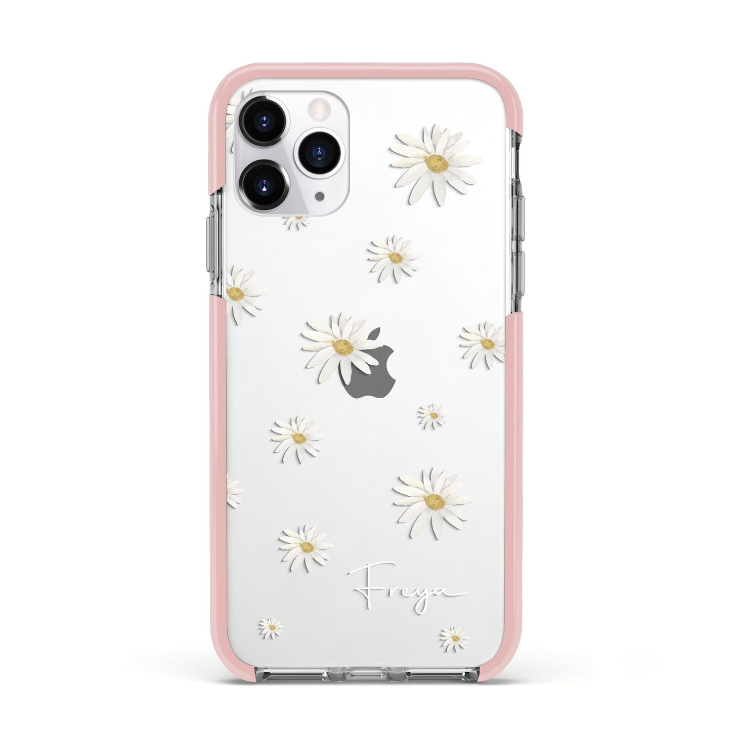 Personalised Vintage Daisy Apple iPhone 11 Pro in Silver with Pink Impact Case