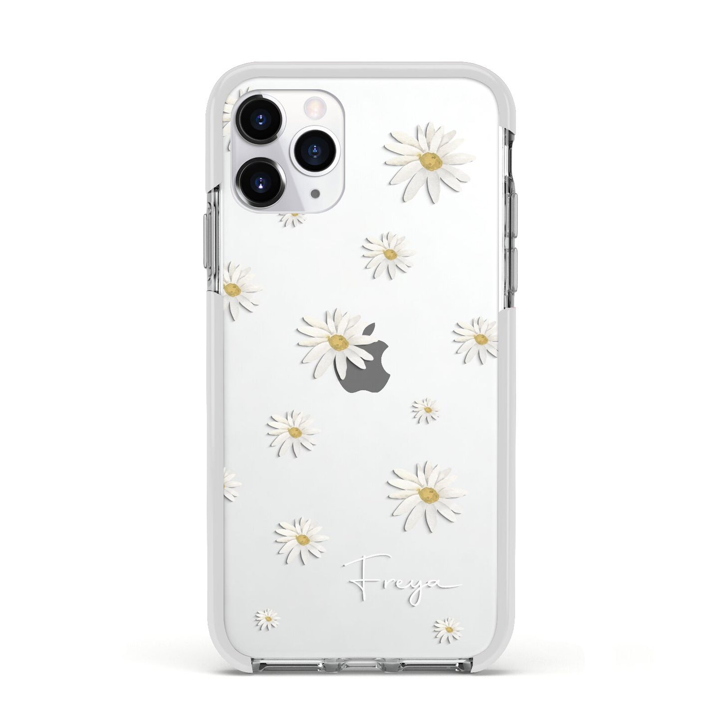 Personalised Vintage Daisy Apple iPhone 11 Pro in Silver with White Impact Case