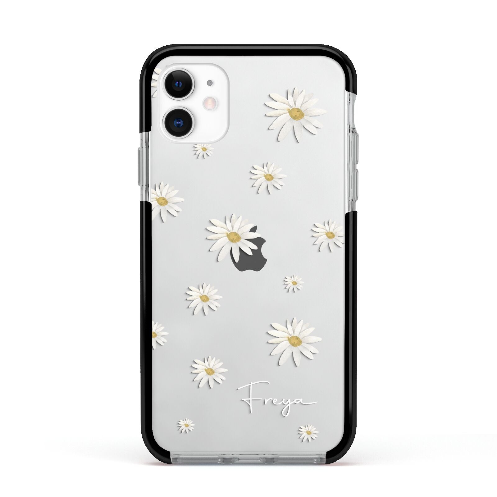 Personalised Vintage Daisy Apple iPhone 11 in White with Black Impact Case