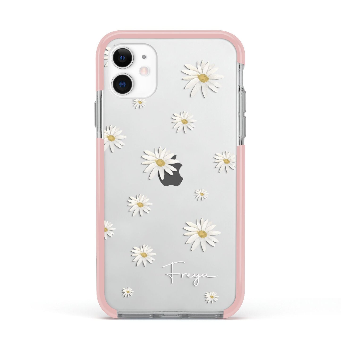 Personalised Vintage Daisy Apple iPhone 11 in White with Pink Impact Case