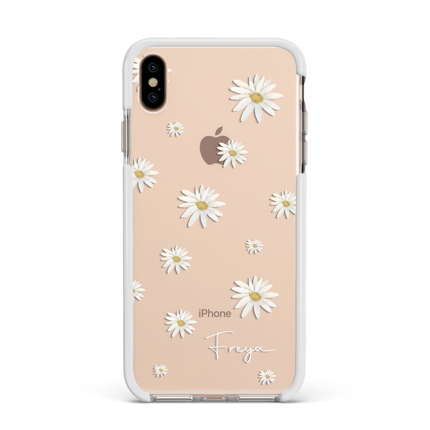 Personalised Vintage Daisy Apple iPhone Xs Max Impact Case White Edge on Gold Phone