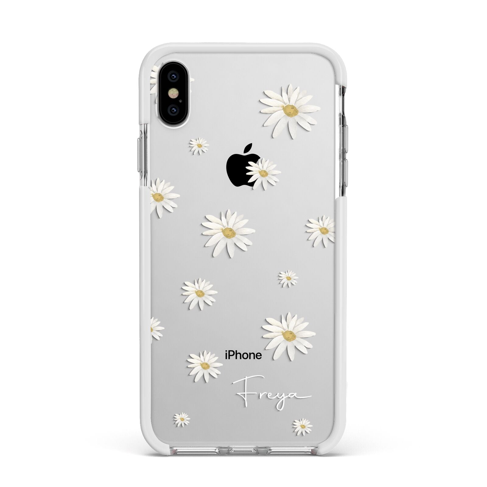 Personalised Vintage Daisy Apple iPhone Xs Max Impact Case White Edge on Silver Phone