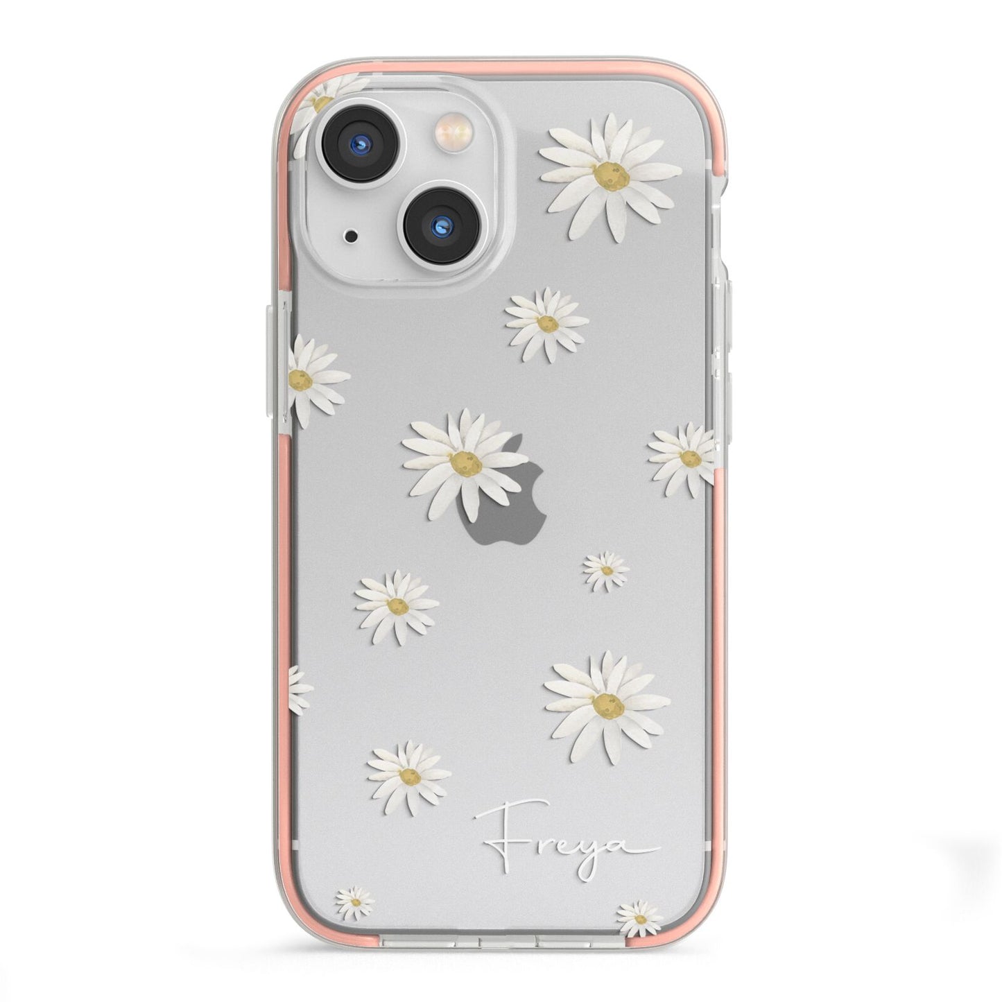 Personalised Vintage Daisy iPhone 13 Mini TPU Impact Case with Pink Edges