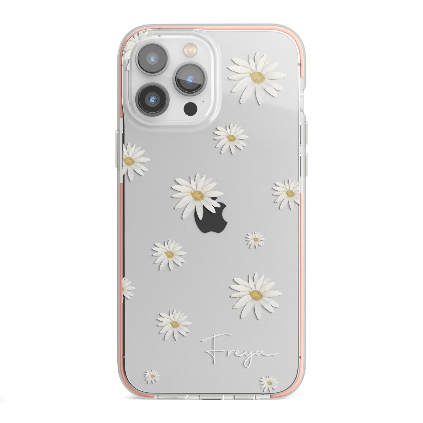 Personalised Vintage Daisy iPhone 13 Pro Max TPU Impact Case with Pink Edges