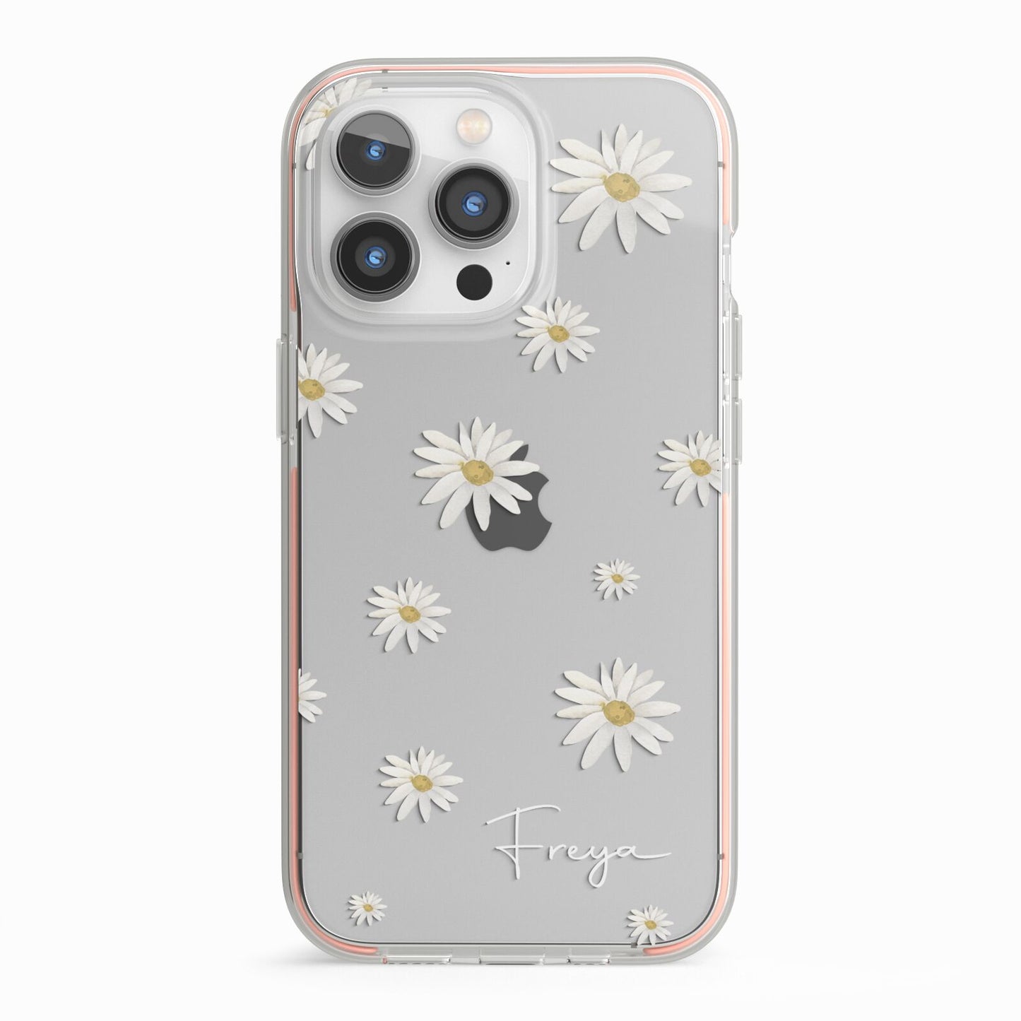 Personalised Vintage Daisy iPhone 13 Pro TPU Impact Case with Pink Edges