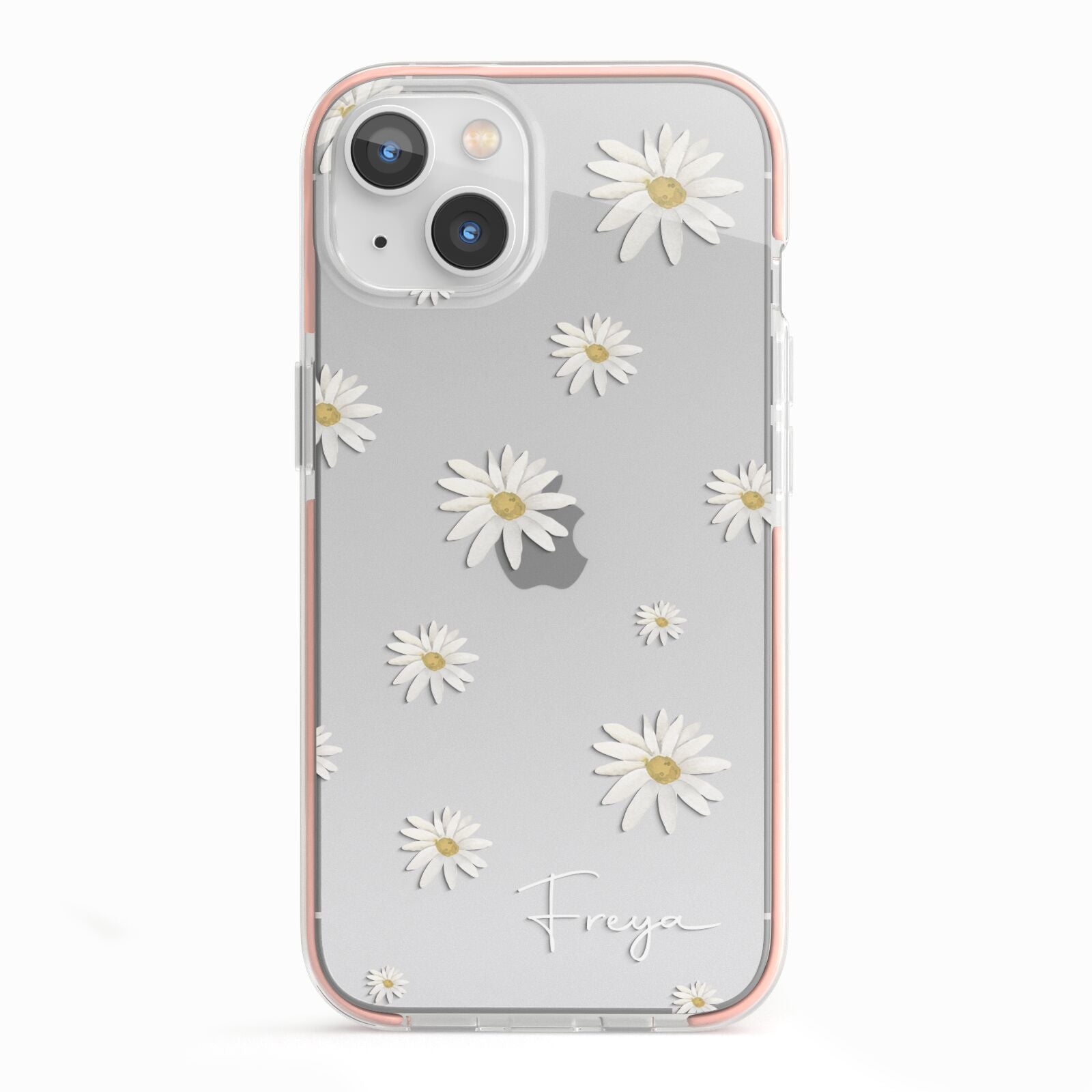 Personalised Vintage Daisy iPhone 13 TPU Impact Case with Pink Edges