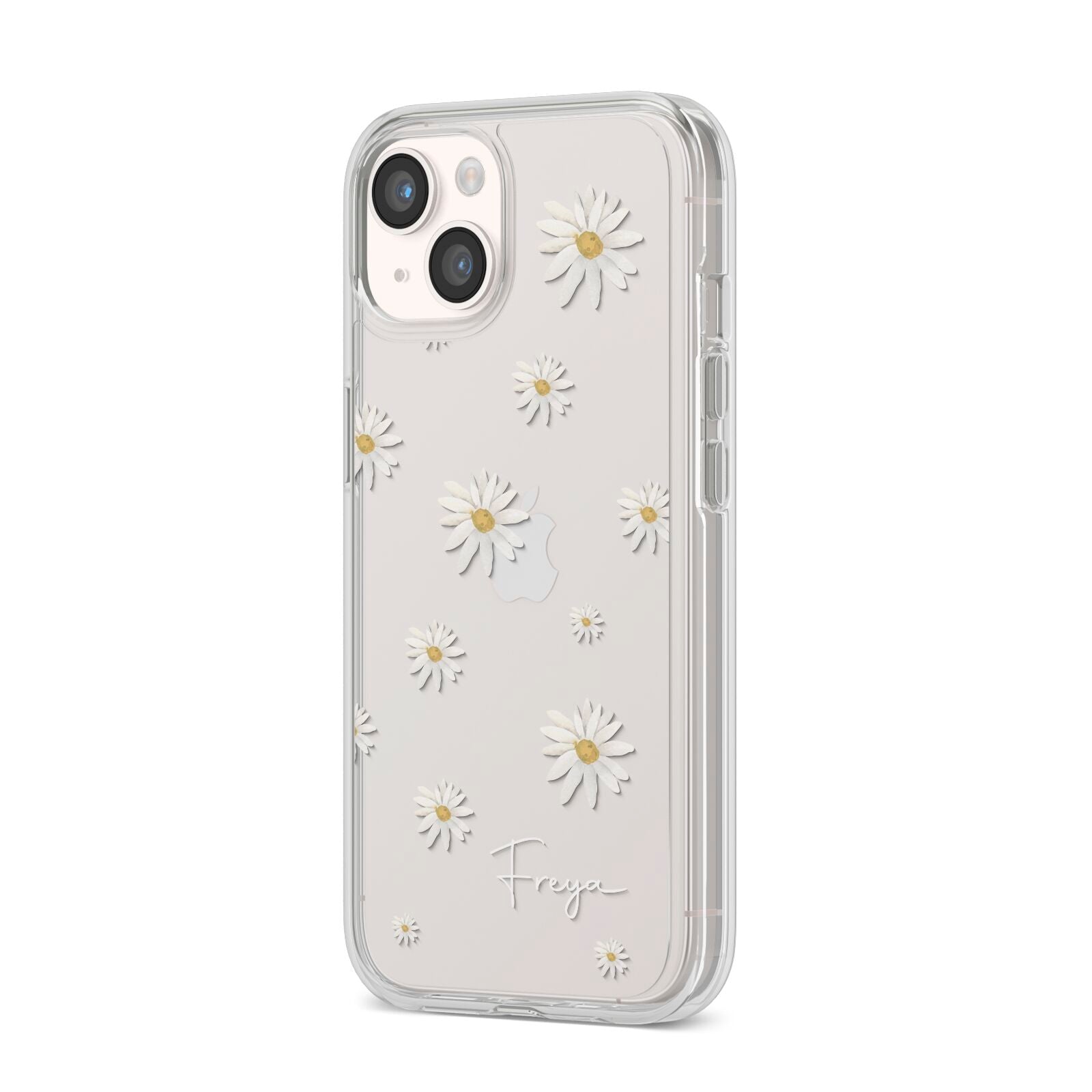 Personalised Vintage Daisy iPhone 14 Clear Tough Case Starlight Angled Image