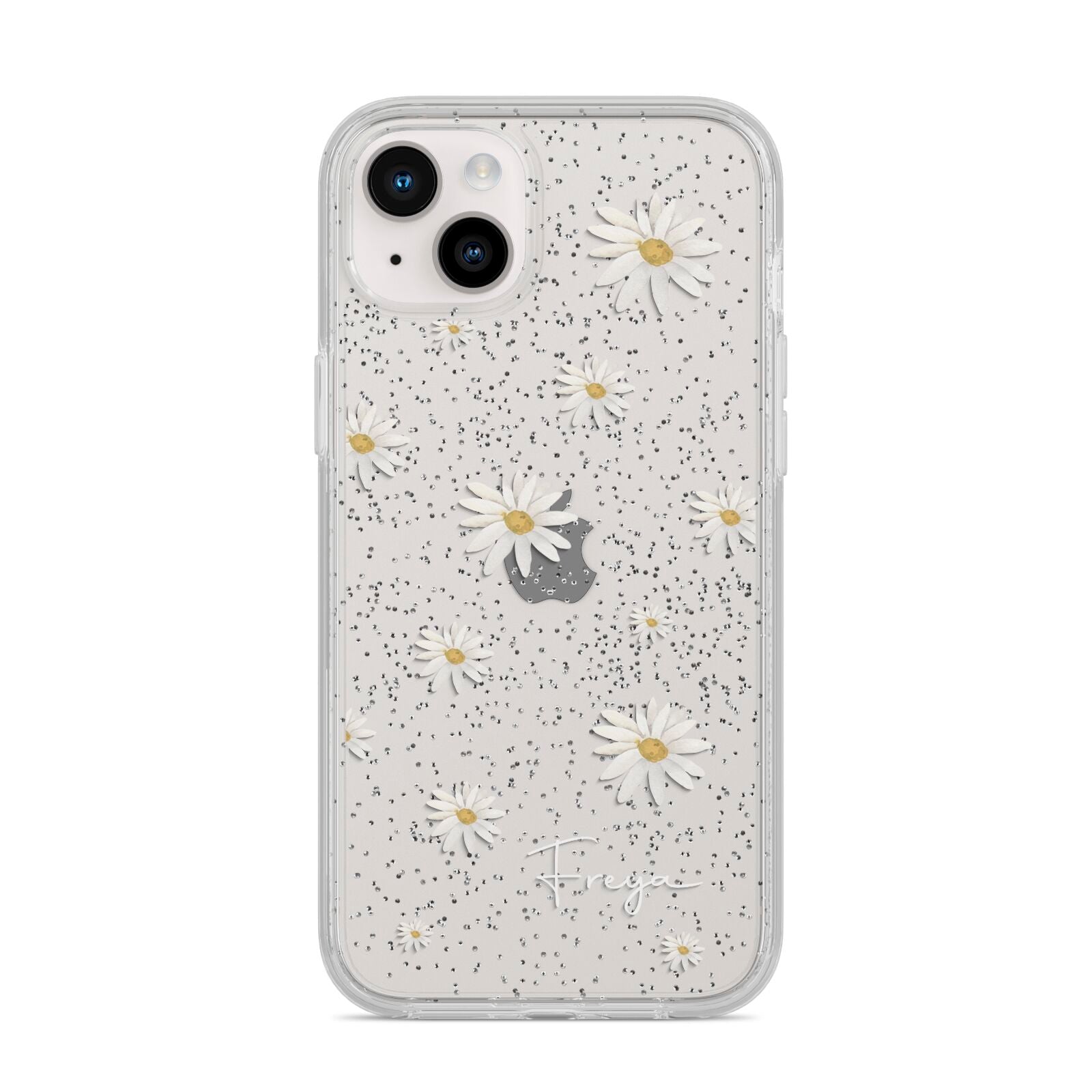 Personalised Vintage Daisy iPhone 14 Plus Glitter Tough Case Starlight