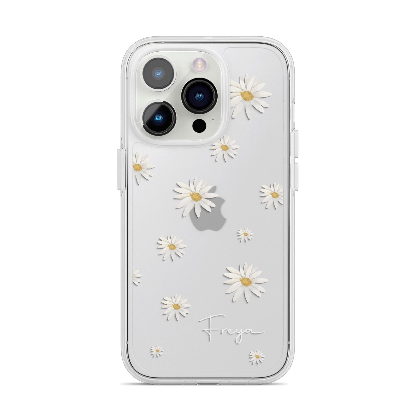 Personalised Vintage Daisy iPhone 14 Pro Clear Tough Case Silver